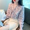 Fashion New 2024 Autumn Casual Long Sleeve Bow Collar Ruffles Print Chiffon Blouse Shirt Women Tops Blouses Shirts J510