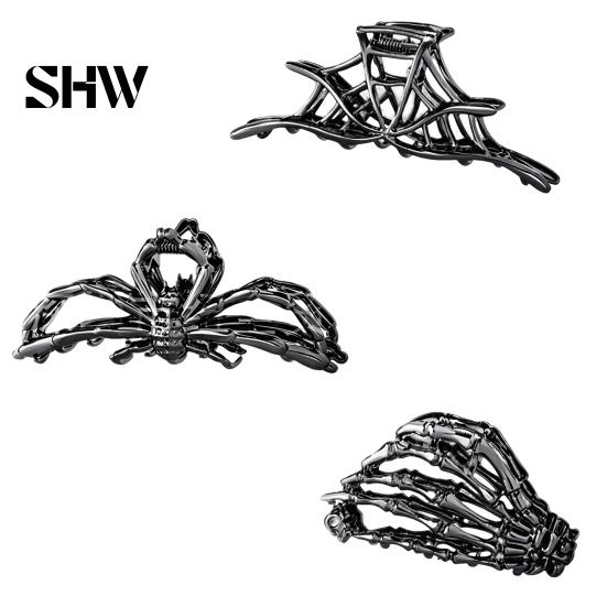 Halloween Hair Accessories 3Pcs Claw Clip, Hollow Spider Web Ghost Hand Non Slip Alloy Clamp, Gothic for Women Heavy Duty Claws