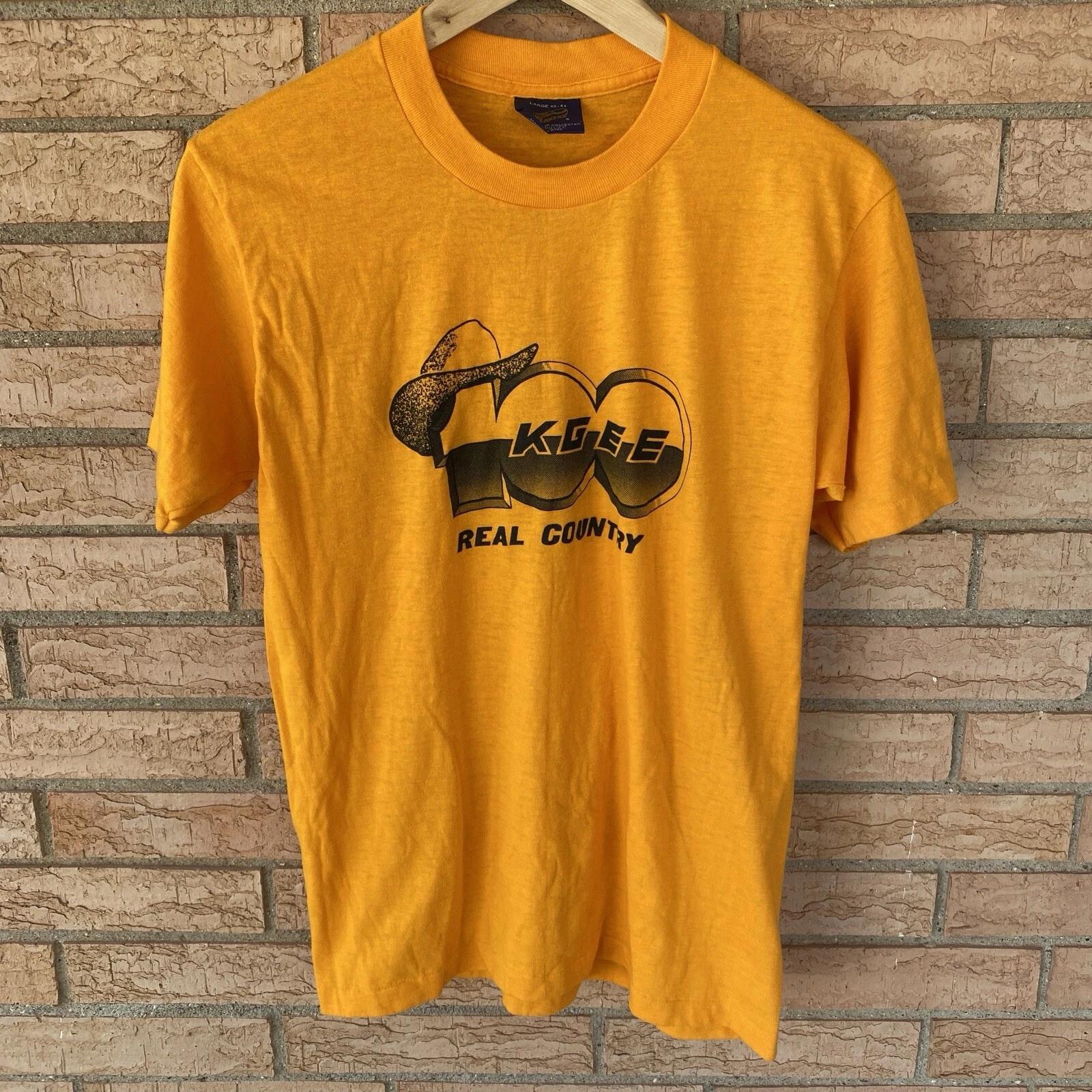 

70s 80s KGEE 100 Real Country single stitch yellow t-shirt Sneakers tag L fits M 3XL