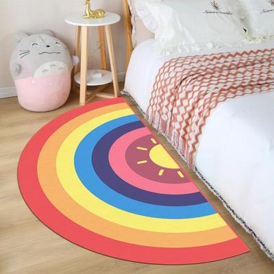Nordischer Ins-Stil Schlafzimmerteppich, Wohnzimmer halbrund Fußmatte Kinderzimmer Regenbogen Bettvorleger Heimdekoration