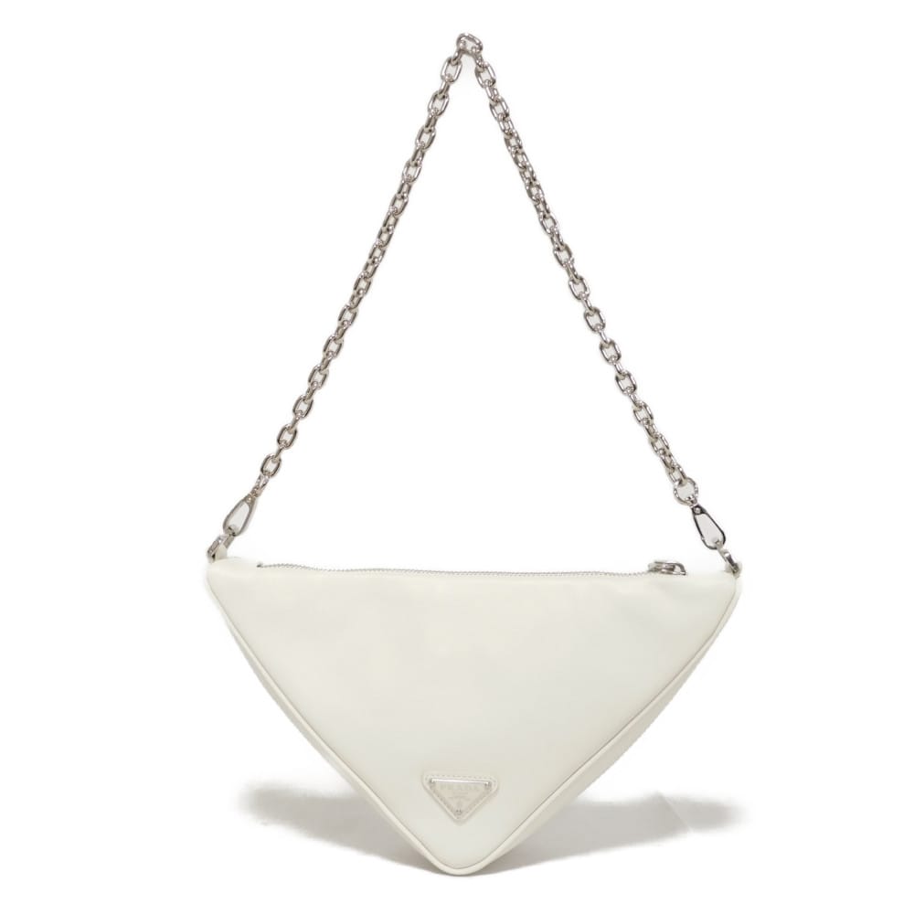 Used 11569 Triangle Mini Bag 1BC543 2BYA F0009 7921 Calfskin Chain Bag 2WAY RFID IC Logo Embossed Bianco Women's from