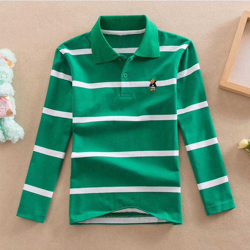 Boys' Korean Style Striped Long-Sleeve Polo Shirt with Turn-Down Collar (Sizes 100-170 cm) - Autumn & Spring Wear