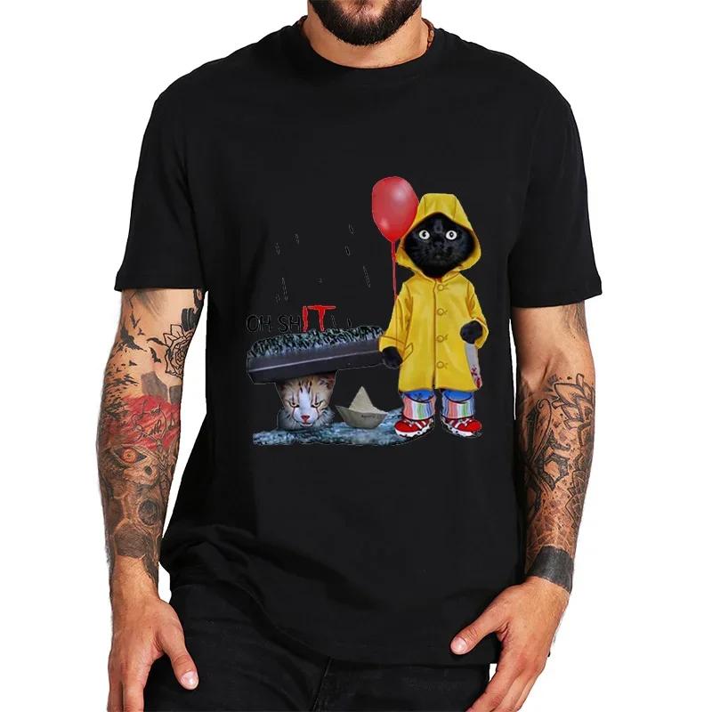 Men's Brand T-shirts Tops Funny Black Cat Tshirts Graphic T Shirts Harajuku Streetwear Hip Hop T Shirt Clothing Horror Cat Tees T-Shirts Men’s