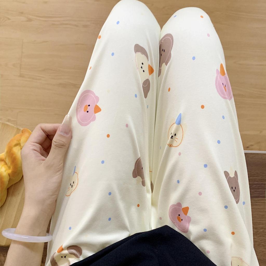 Cartoon Polka Dot Brown Dog Pajama Pants for Women - Loose, Casual, Spring/Autumn/Winter, Wearable Outside, Long Stroll Pants