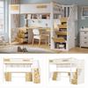 Hoogslaper 90x200 cm Wit Natuurlijk Hout, met Bureau, Lades, Opbergtrap en Hangplank, Ruimtebesparend Functioneel Bed voor Kinderkamer