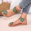 Sandals Women's Colorblock Floral Pattern Toe Post Summer Flats Sandals Beach Shoes New Clip Toe Slippers Bohemian Shoes Slides