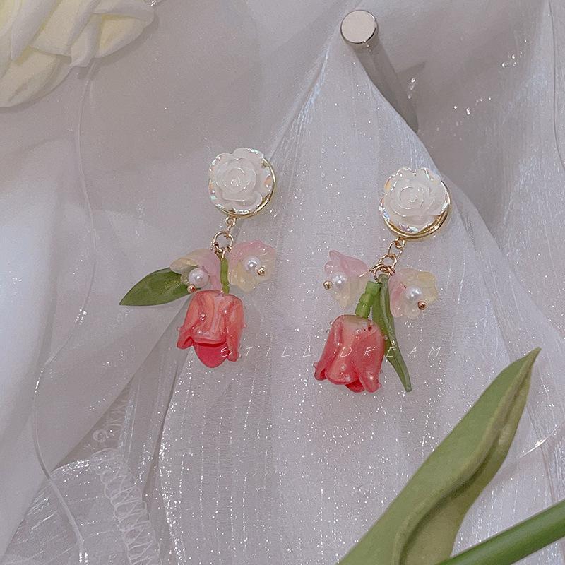 Korean Cute Pink Opal Cherry Drop Earrings Girls Shiny Zircon Butterfly Cute Earrings For Women 2026 Trending Wedding Jewelry