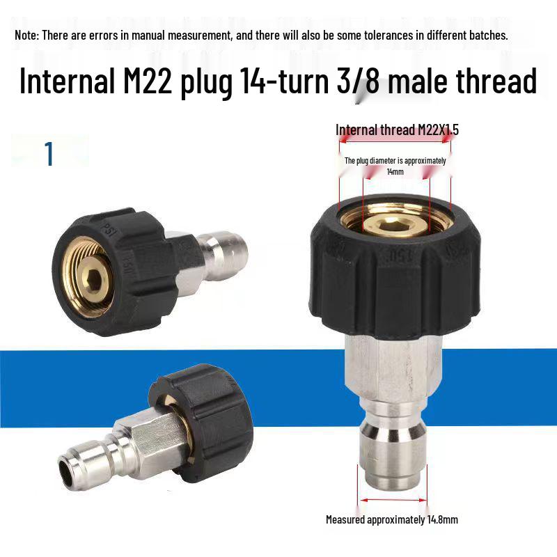 High-Pressure Water Spray Gun & Hose Fittings with M22-1/4 and M22-3/8 Quick Connect