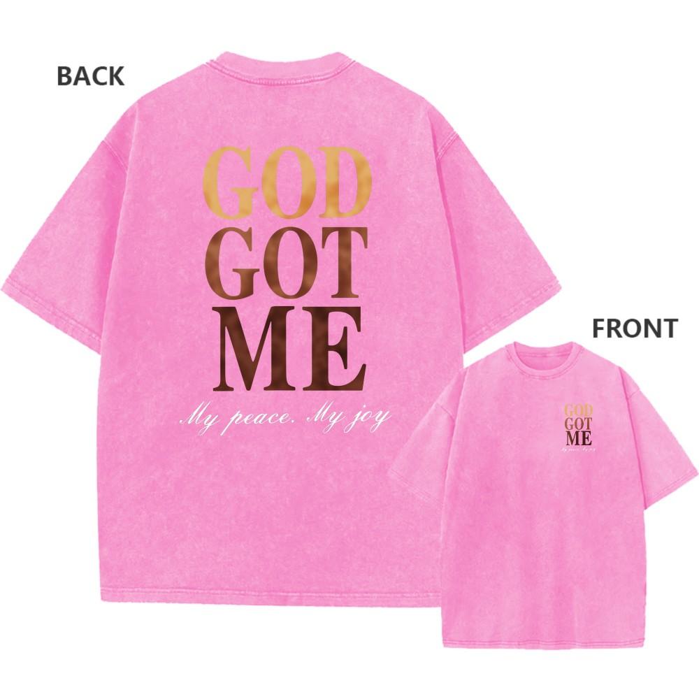 Mens Vintage Oversized Washed TShirt Cotton God Got Me Faith Casual Tee