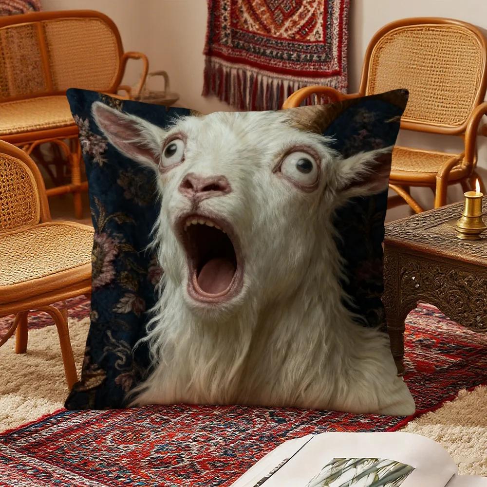 Spooky Goat Face 2D Cushion Cover Bedroom Living Room Sofa Christmas Decorations Soft Pillowcase With Zipper