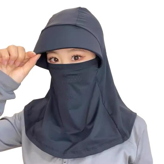 Sun Hat Ice Silk Cooling Fabric UPF50+ Full Face Neck Gaiter Sun Protection Hat Breathable Holes Thin Cycling Headgear