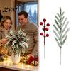 DIY Christmas Garland Decorations Artificial Snow Pine Branches And Red Berry Stems, Snowy Norfolk Stem, Faux Stems for Vase White Frosted Needles