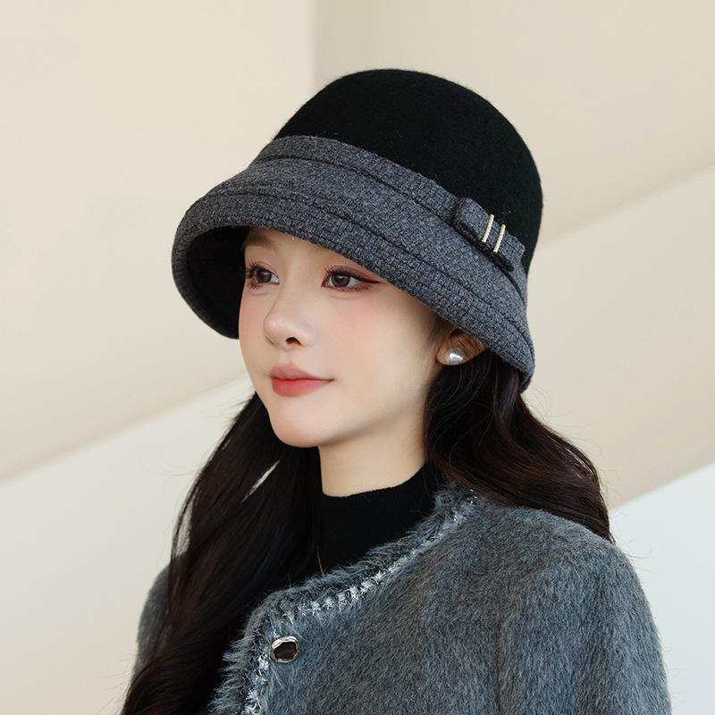 In The Elderly Autumn and Winter Bucket Hat Female British Style Top Hat Warm Woolen Bucket Hat Fashion Basin Hat