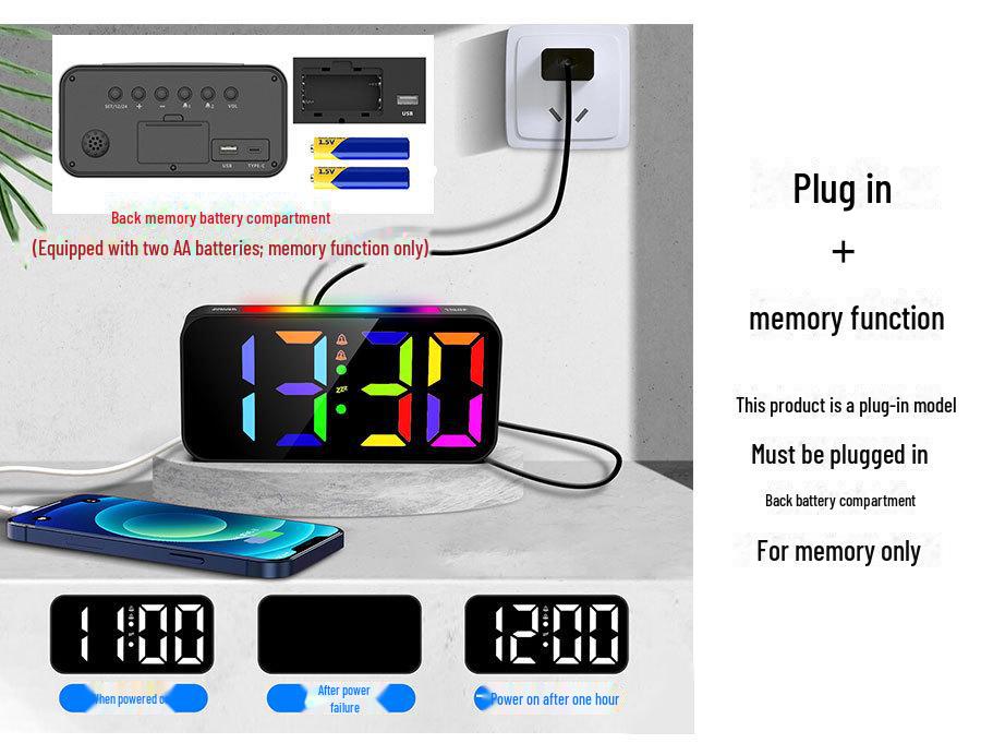 RGB Student Multifunktionell LED Väckarklocka - Färgglad Digital Ljusstark Display