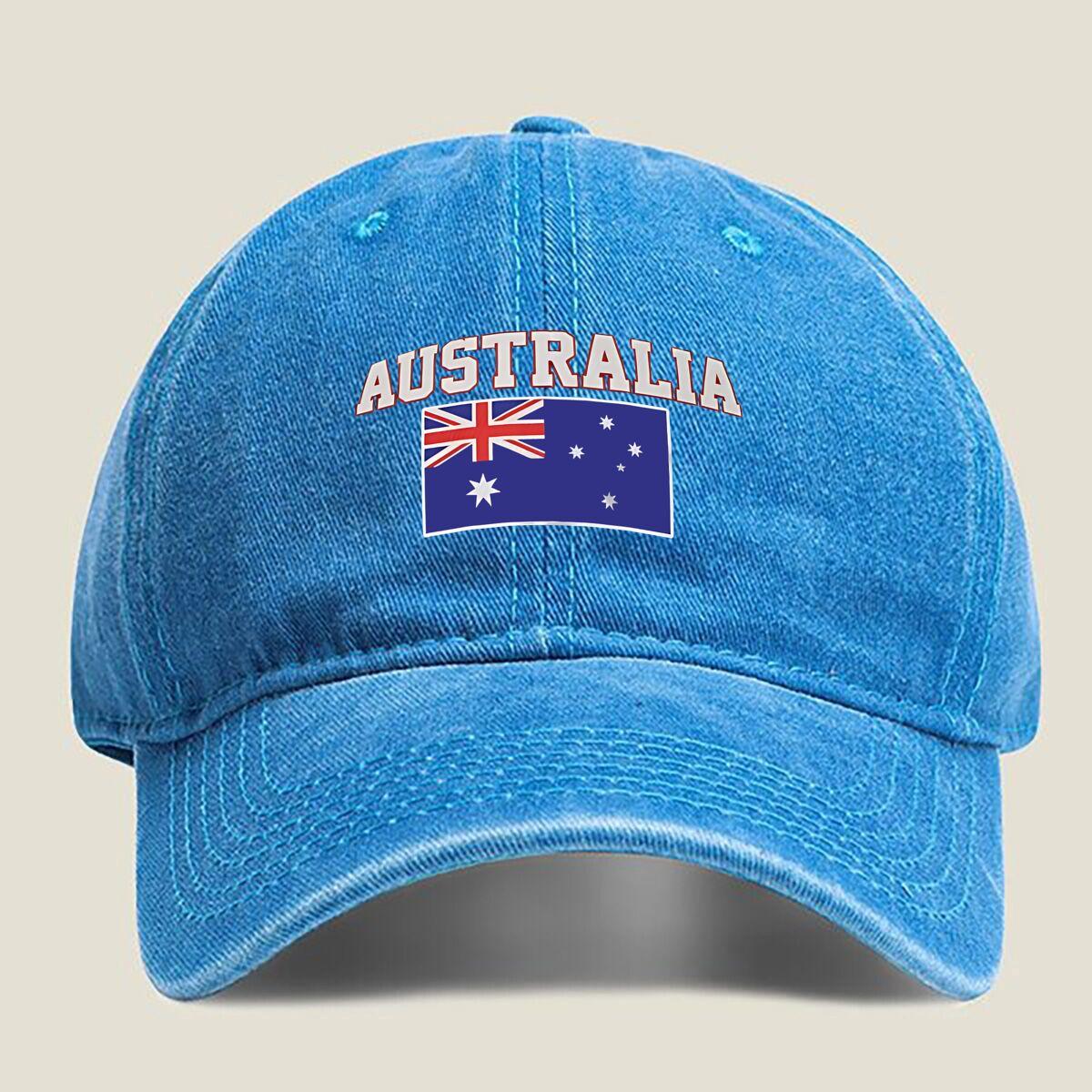 Australia Flag and Text Washed Baseball Cap One Size озеро синий