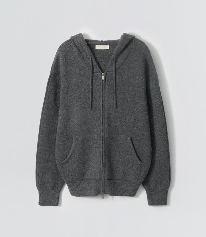 Ezio Cozy Wool Blend Hooded Zip-Up Knitwear_Charcoal