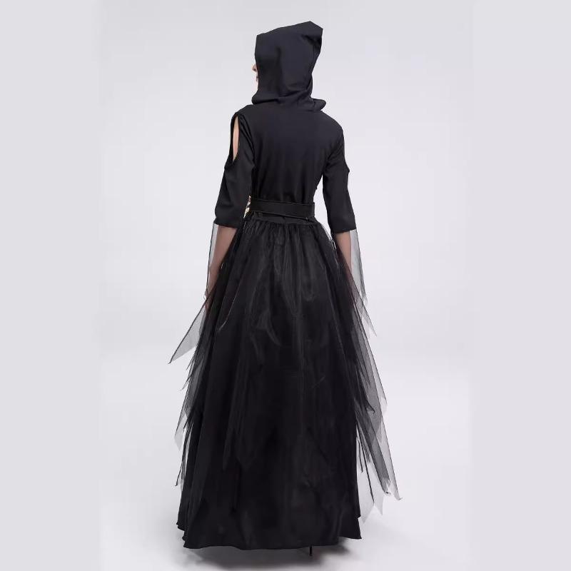 Halloween Adult Female Black V-neck Dress Vampire Ghost Reaper Witch Vampire Witch Costume