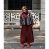 Women's Retro Winter Set: High-End Short Jacket and Slimming High-Waisted Red Wide-Leg Pants.