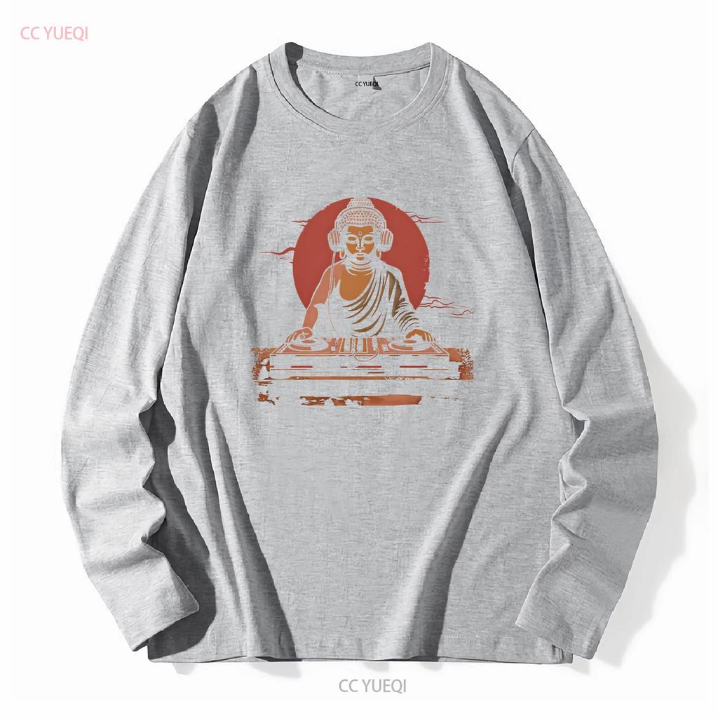 Buddha DJ In Headphones Softstyle T Shirt Long or Short Sleeves Vintage Washed Unisex Stretched Top For Everyday Wear Graphic