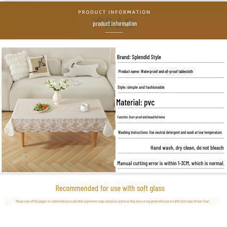 Waterproof and Oil-Proof Luxury Rectangular Coffee Table Tablecloth - Scald-Proof, Wash-Free, Perfect for Home Living Room