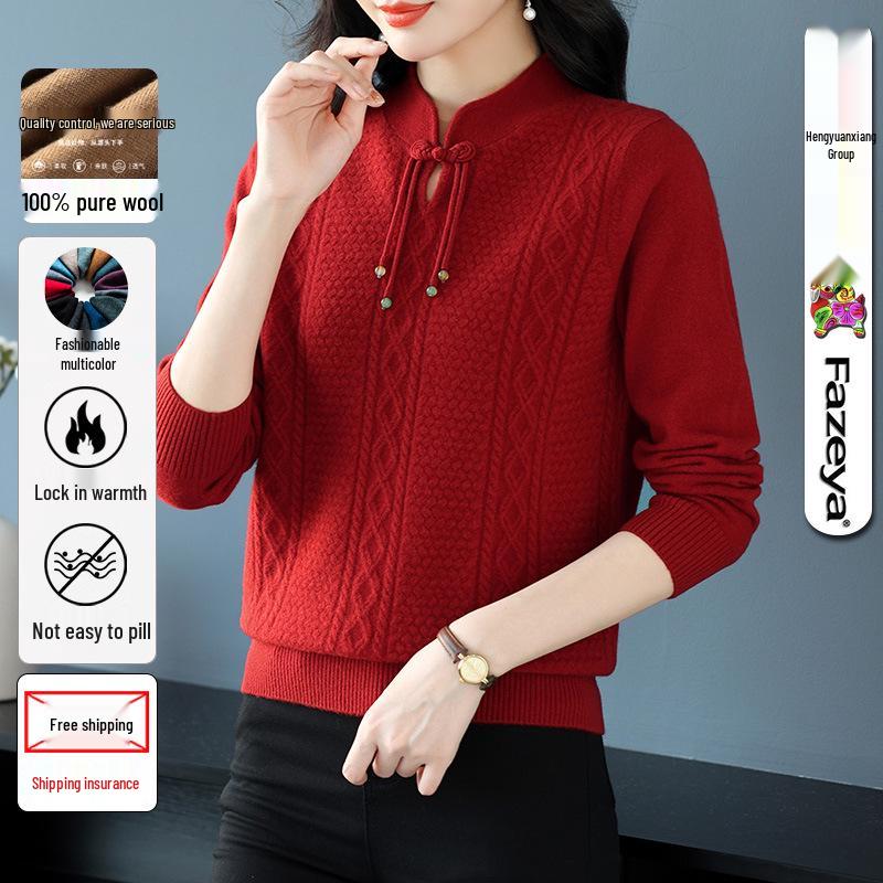 

Женский свитер из 100% мериносовой шерсти, крупной вязки - Толстый пуловер для осенне-зимней моды 125 (XXL)