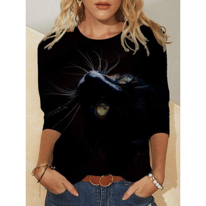 BITCED Spring Spring Printed Top Women's Long Sleeve O-Neck T-Shirt