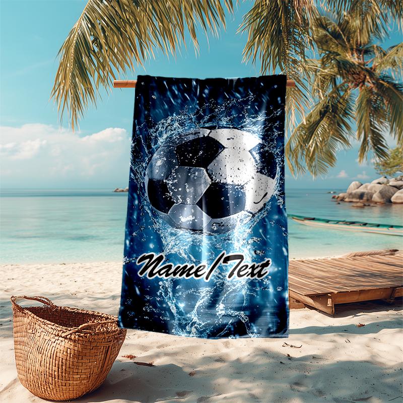 1PC Custom Name Soccer Ball Splash Art Beach Towel Highly Absorbent And Sand-Resistant Towel for Swimming, Pool, Yoga, And Travel Lightweight