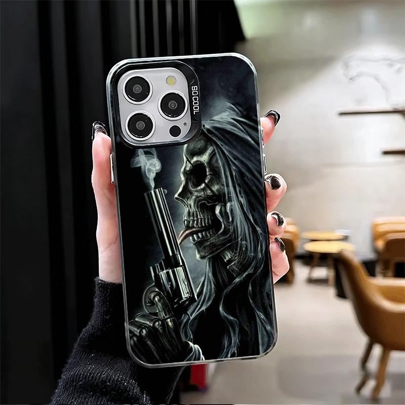 Reaper Skull Skeleton Gun Soft Phone Case for iPhone 15 16 17 Pro Max 17Air 16E 14 Plus 13 12 Mini Shockproof Cover Back Shell