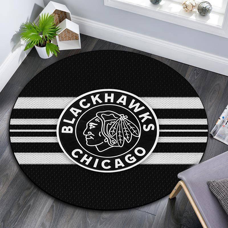Chicago Blackhawks Rundteppich, Teppich für Wohnzimmer Schlafzimmer Sofa Spielzimmer Dekor, Rutschfeste Bodenmatte