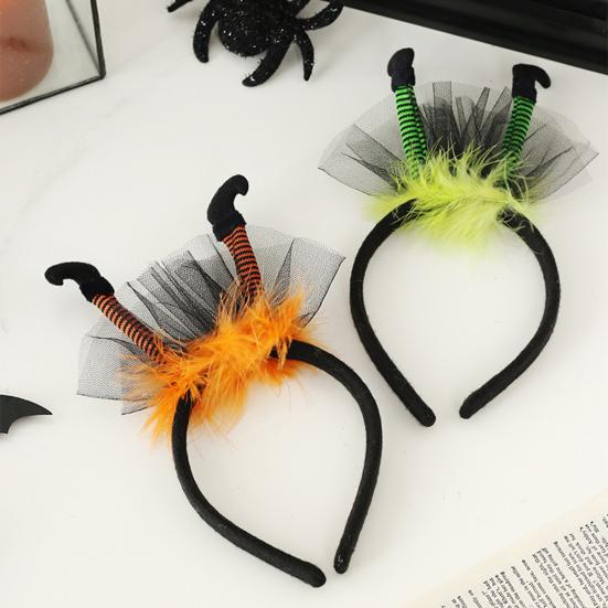 Witch Hair Hoop Witch Feet Feather Mesh Design Halloween Headband Adult Costume Parties Cosplay Dress Up Prop