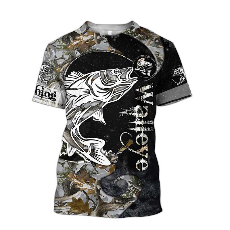 Pánská trička pro muže Rybářská grafika 3D tisk Letní topy Krátký rukáv Crewnack Móda Ležérní Nadměrná trička Košile