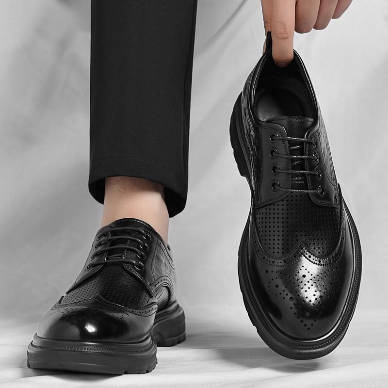 Fashion High Quality Men's Casual Leather Business Office Shoes Fashion Thick Bottom Man Oxford Shoes Luxury Lace-Up Outdoor Male Shoes