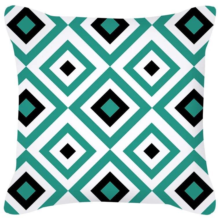 Blue Green Flower Leaf Printed Pillowcase Stripe Geometric Sofa Cushion Cover Home Decor Throw