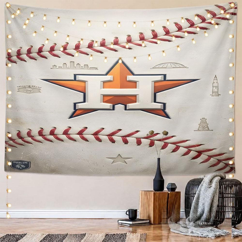 Baseball-Inspired Houston Star Design Pattern Wall Hanging Tapestry Decorative Tapestry Home Decor for Bedroom and Living Room