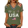 Women V Neck Short Sleeve Pullover T Shirt Top with Printed Letter and Flag Pattern Loose Fit Casual Style Comfortable Material