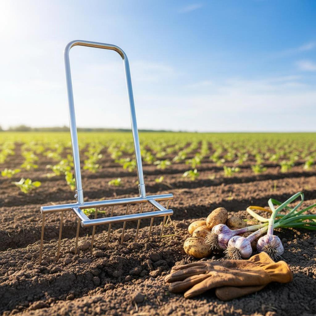 Garlic Digging Fork Heavy Duty Agricultural Implement for Farmers, Gardeners, Field