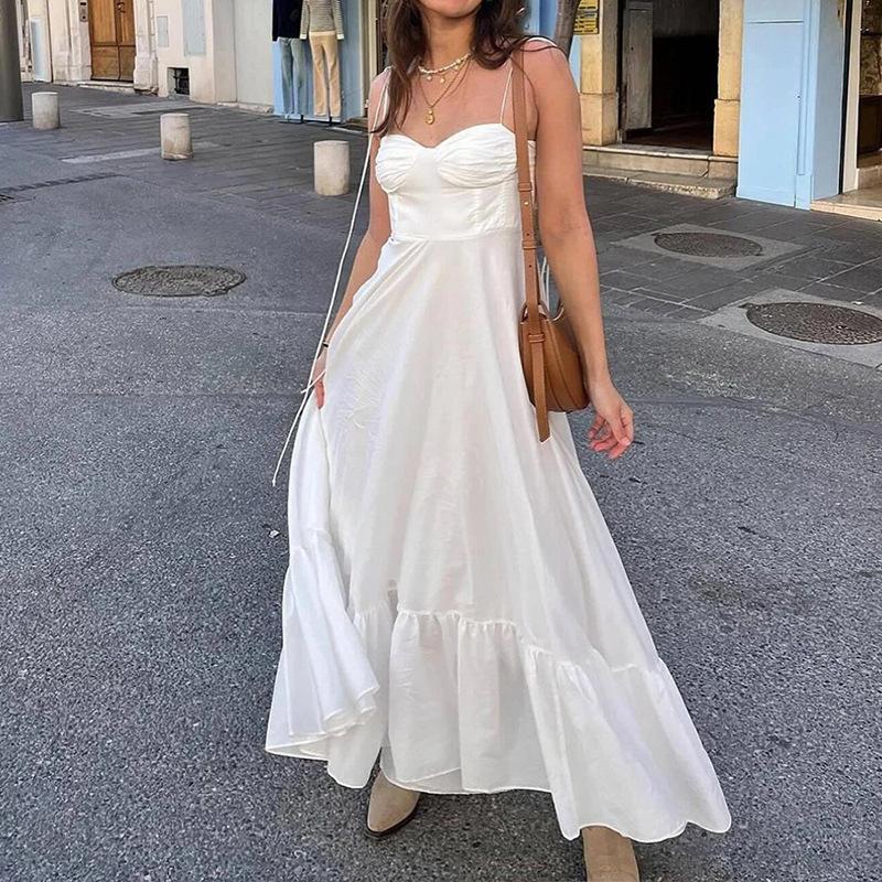 

Solid Color High Waist Suspender Dress S білий