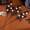 Halloween Spooky Decor Black Artificial Branches, Scary Eyeballs Picks with Bats Pine Waterproof Cones for Gothic Vase Filler, Floral