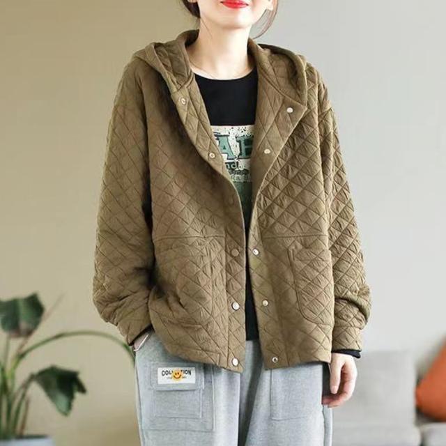 Women's Autumn Winter Loose Thickened Warm Jacket of Medium Length with Long Sleeves and Hood Temperament Jacket
