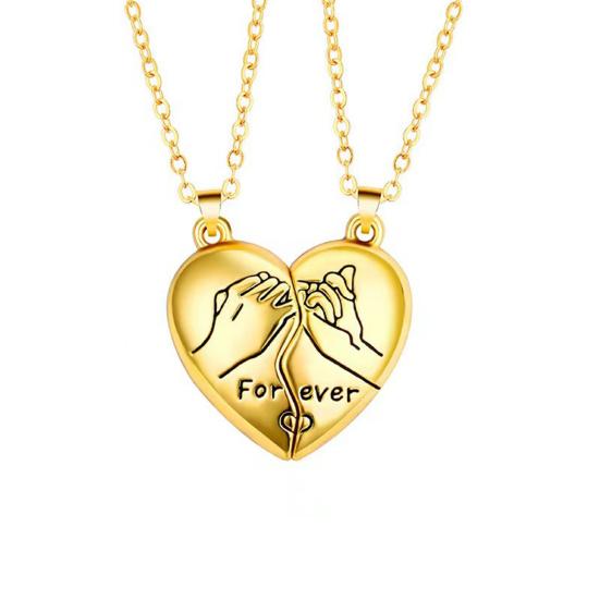 

1 пара ожерелий для пары, личность, геометрический, поза мизинца, модный, магнитный кулон в виде сердца любви, ювелирный аксессуар золотистый