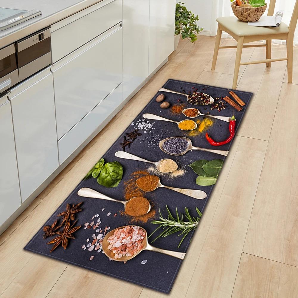 Ingredients and Spices Pattern Home Kitchen Floor Mats Door Front Decoration Floor Mats