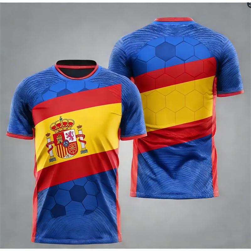 Retro Street Spain Falg Print T-shirt For Men Outdoor Football Team Sport Loose Breathable Tee Top Summer Casual 2026 Men's Tees