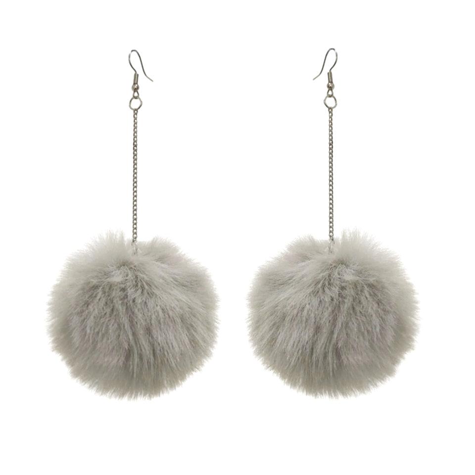 Long Gold Chain Plush Ball Tassel Earrings Colorful Soft Pom Fluffy Earrings Faux Rabbit Fur 6cm Big Pom Pom Earrings for Women