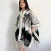 Elegant Women's Floral Ink Wash Shawl - Soft Cashmere Feel, Tassel Detail Cape