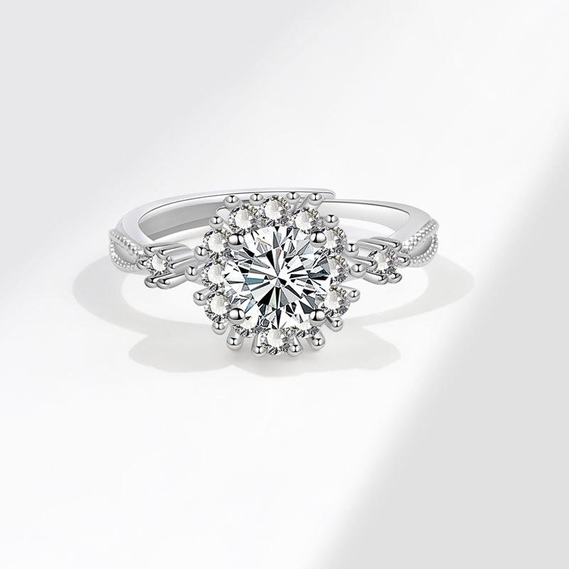 1 Carat Moissanite Flower Stamen Open Ring For Women Fashion Jewelry Elegant Design