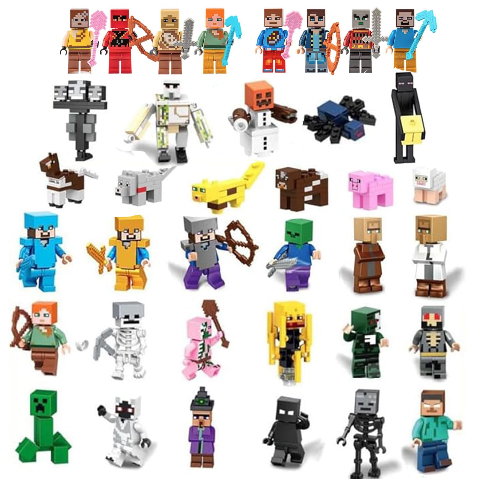 

TOYMY Минифигурка Minecraft Игрушка Инструкции по сборке в комплекте Блоки Minecraft Крипер Железный Голем Эндермен [37 фигурок + 1 базовая пластина]