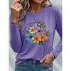 Women's Casual Sports Long Sleeve Floral Print Long Sleeve T T-shirt with Colorful Daisy and Wildflower Patterns and English Letters FOCUS ON THE