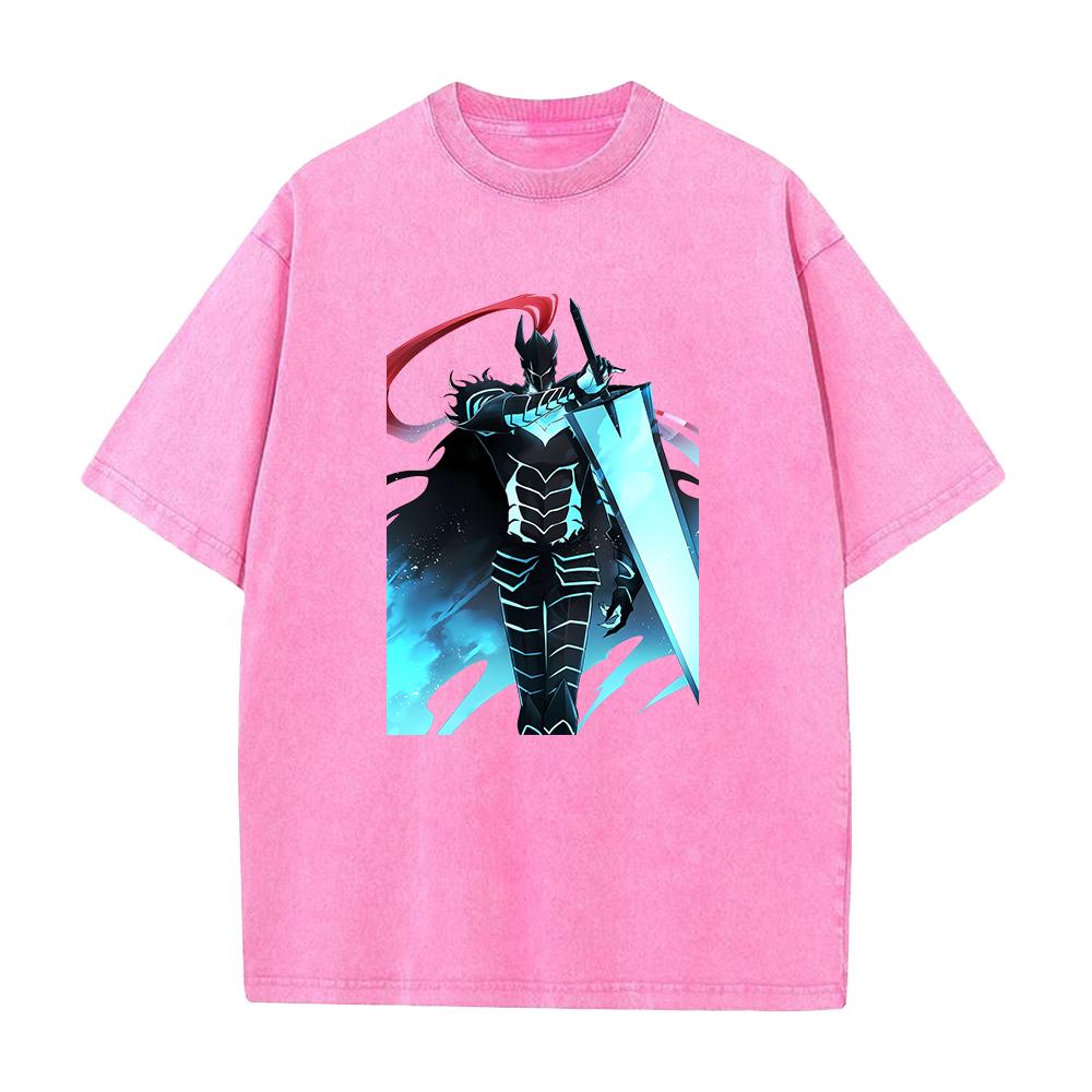 Igris Cool Graphic Washed Tee Anime Solo Leveling T Shirt Men High Quality Cotton Tshirts Harajuku Male Vintage Casual T-shirt