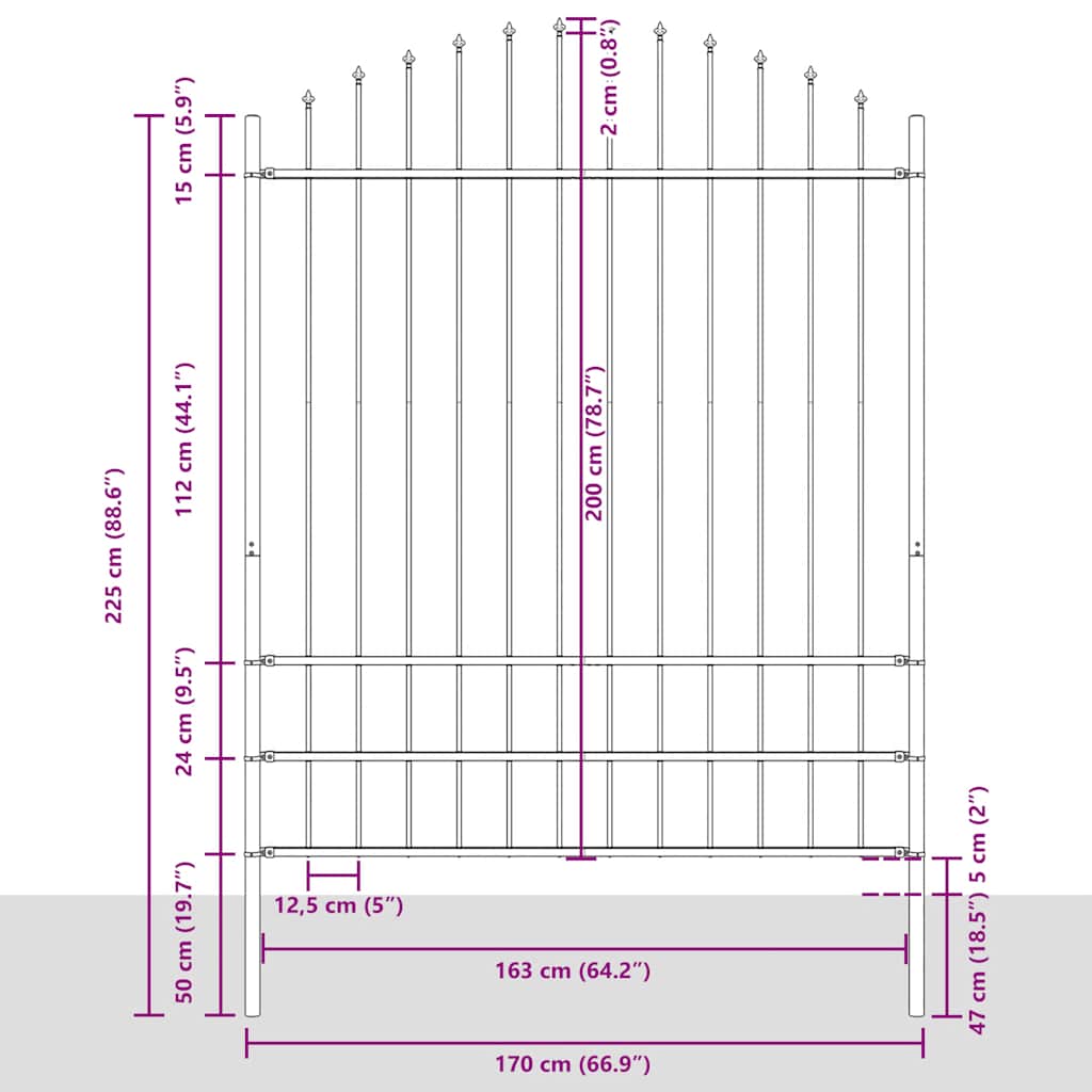 Woerden Garden Fence with Spear Point Tips Steel 170 x 200 cm Black
