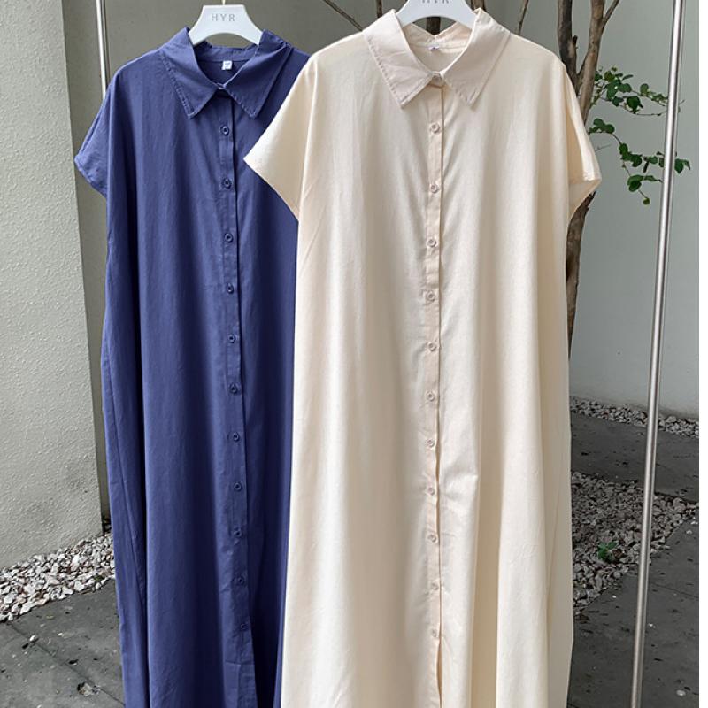 Japanese Lotte Korean Skirt Pullover Short-sleeved Cotton and Linen Dress Women's Loose Lapel Fashion Casual Shirt